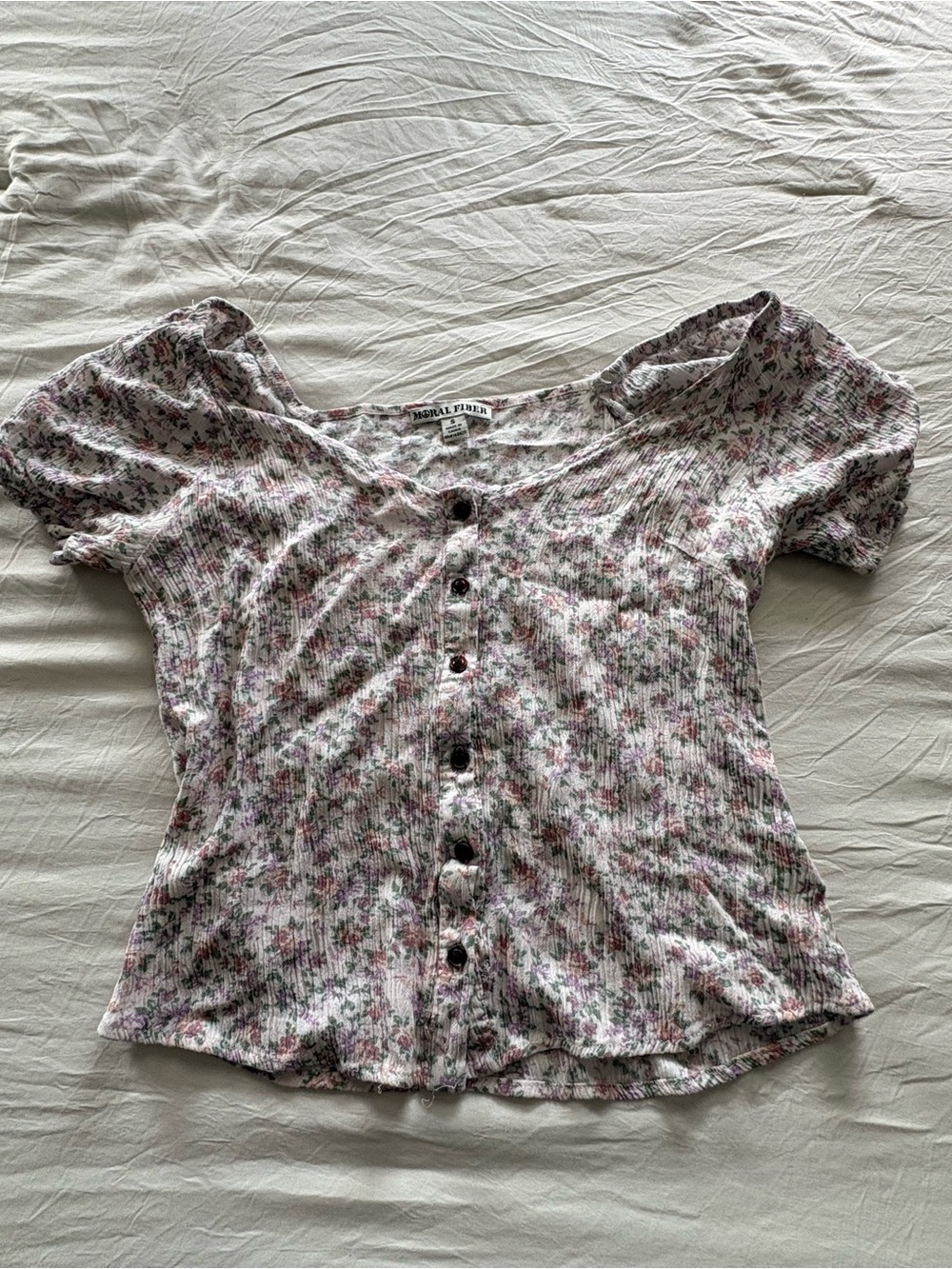 Moral Fiber Pink Floral Button-Front Ribbed Top - White/Pink